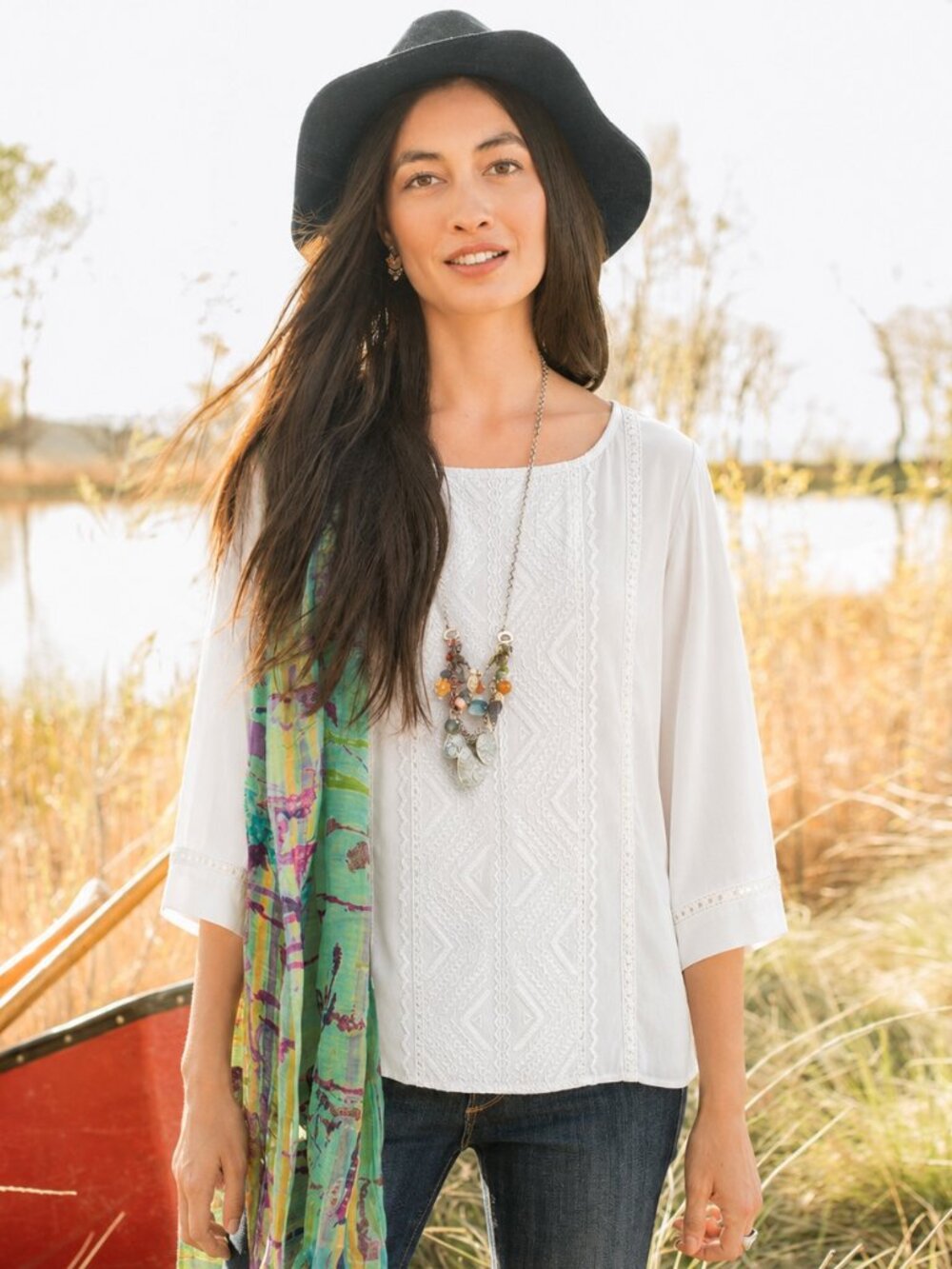 SUNDANCE: Embroidered with Lace and RIbbon Blouse